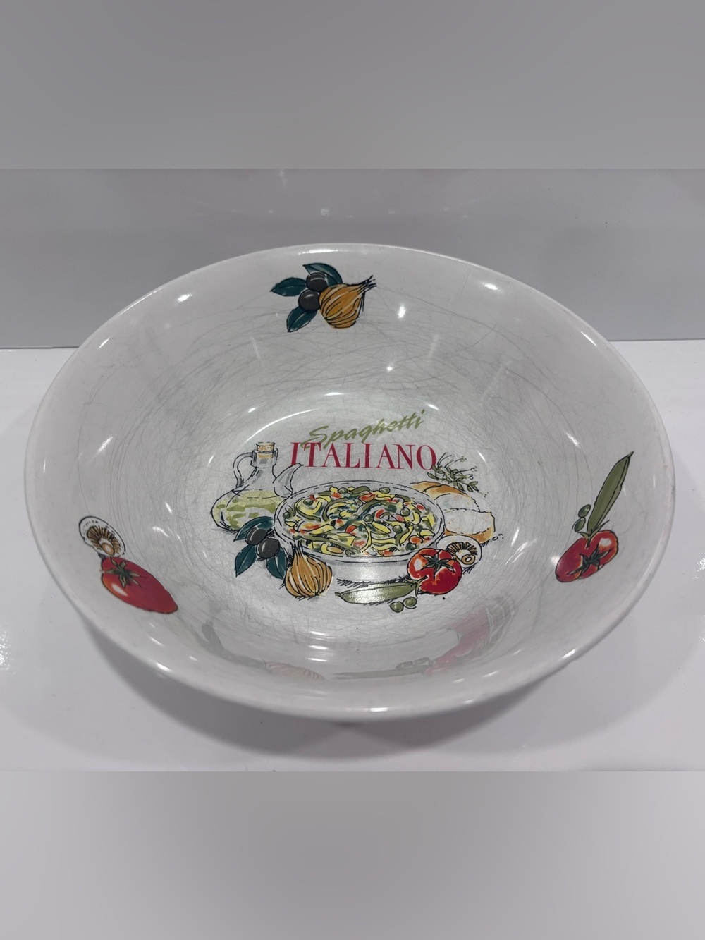 Spaghetti Italiano Ceramic Serving Bowl - White with Multicolor Print
